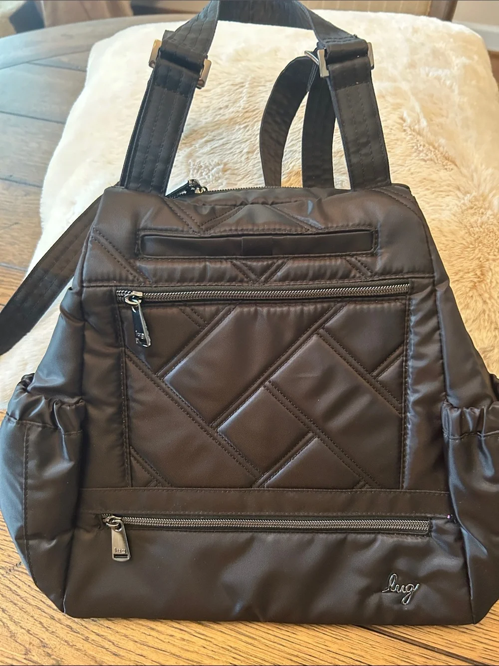 lug Quilted Black Nylon Skyhop Backpack like new